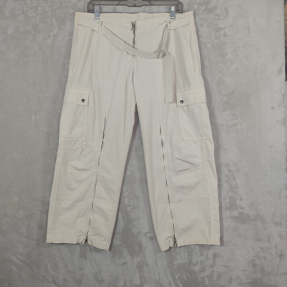 VTG Y2K Women's Billy Blues Cargo Flight Pants Cream Pockets Zippers Size 10 USA